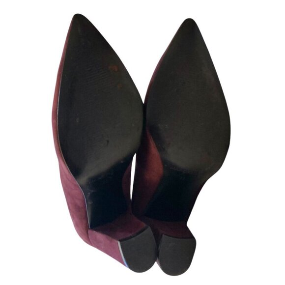 MARC FISHER Suede Pointed Toe Stacked Block Heel Pumps Eggplant Purple - Picture 7 of 8